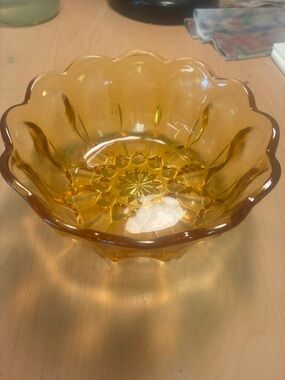 Amber Glass Scalloped Serving Bowl